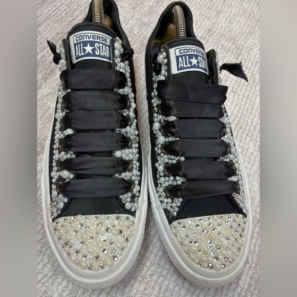 BLING Converse Chuck Taylor Custom Low Top Sneakers Womens 11 Black Pearl Event - Picture 7 of 9